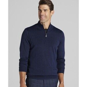 Jos A Banks Traveler 100% Merino Wool Blue Quarter Zip Sweater Men Sz XL Blue